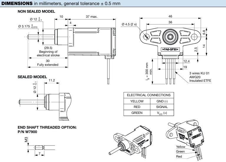 Mechanical Drawing - Vishay / Sfernice REC 20 LR Precision Linear Position Sensors